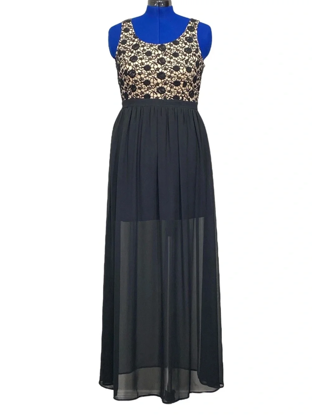 LC Lauren Conrad Black Maxi Dress with Cream  Embroidered Lace Bodice
